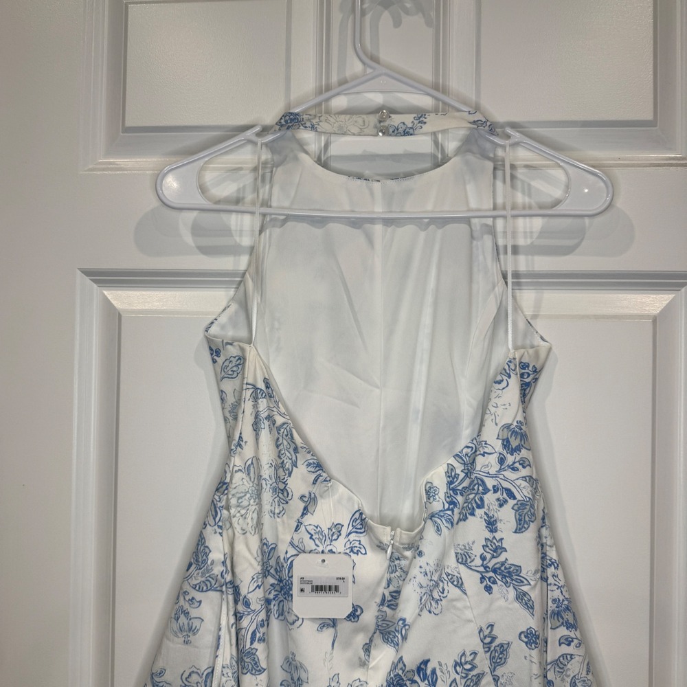 Altar'd State Floral Halter Mini Dress Blue White Toile Fit Flare Size Large - Picture 8 of 10